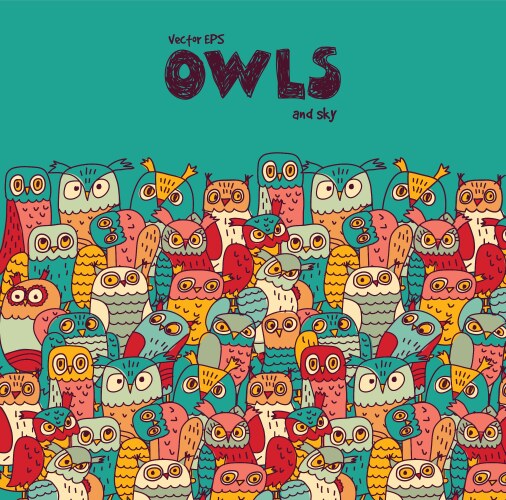 Birds crowd color owls and empty place blue sky Vector Image