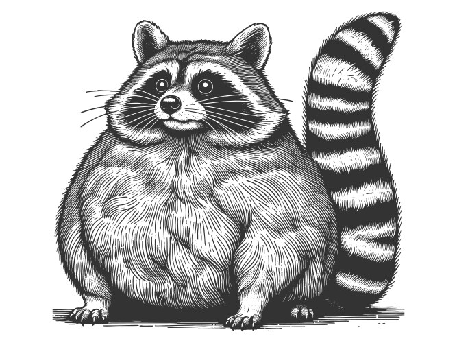 Chubby raccoon engraving Vector Image
