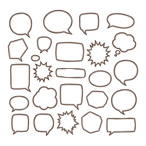 Hand Drawn Speech Bubbles & Thought Clouds Vector Image