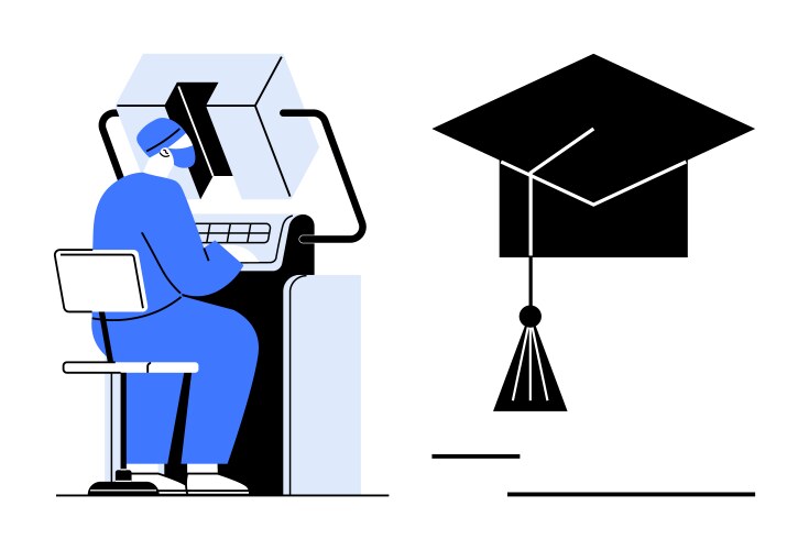 Learning through technology student using computer vector image