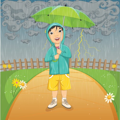 A little boy under umbrella Vector Image