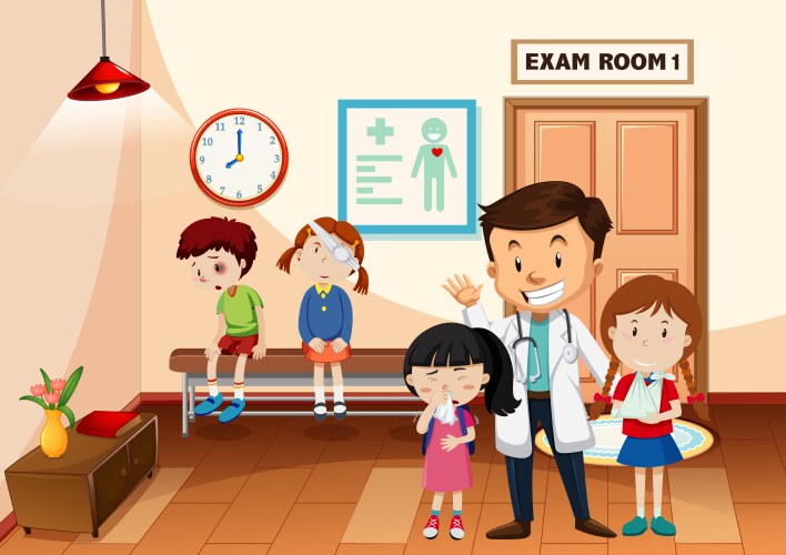 Kid in hospital with a doctor scene vector image