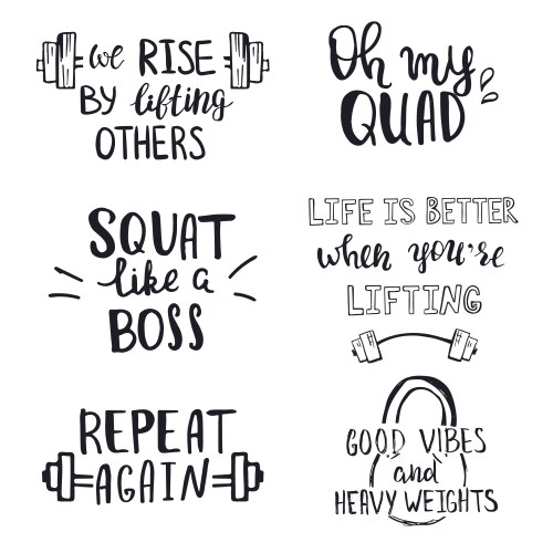 set motivational hand drawn phrases about gym vector image