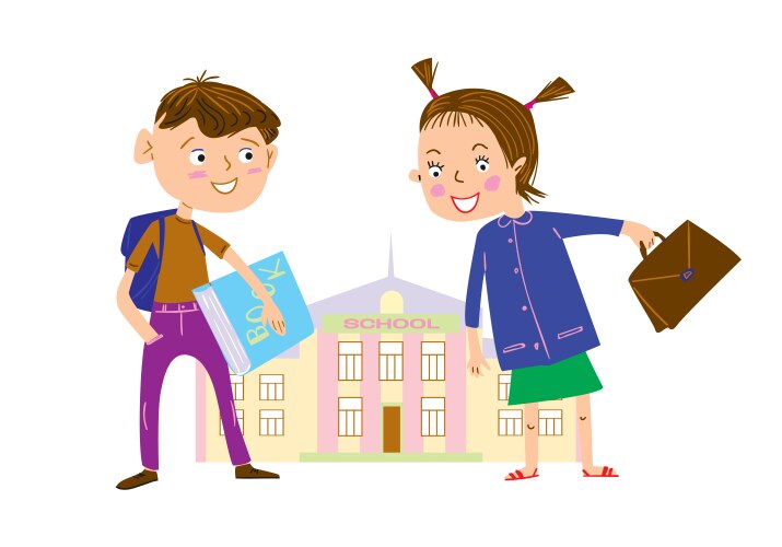 Cartoon schoolboy and schoolgirl on way vector image