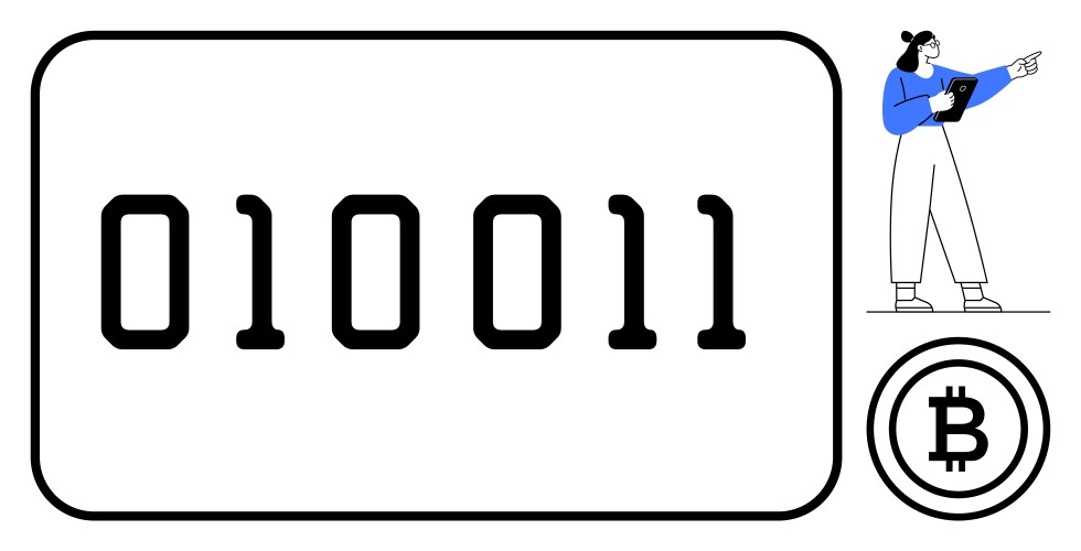 Digital binary code with bitcoin logo and woman vector image