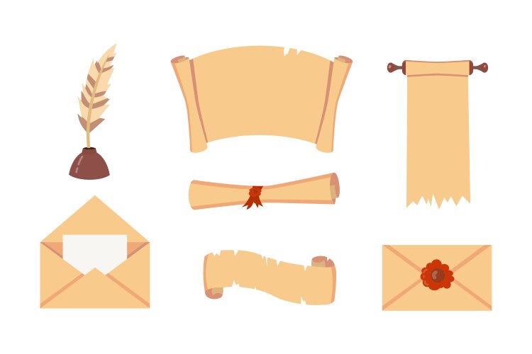 Old paper scroll set retro document script vector image