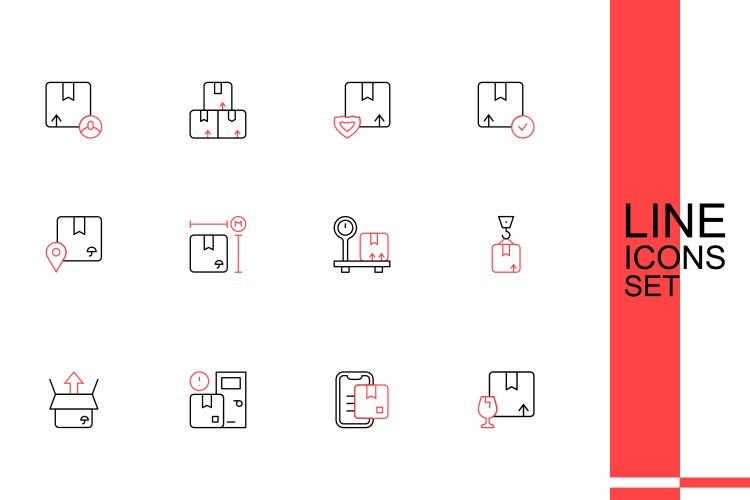 Set line package box with fragile content vector image