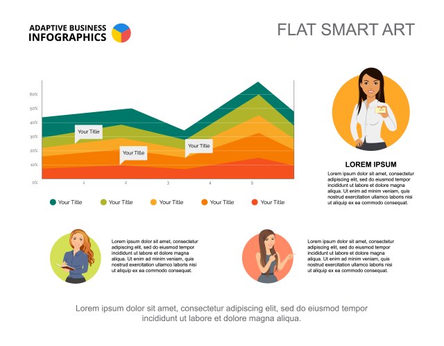 Presentation slide with area chart and woman vector image