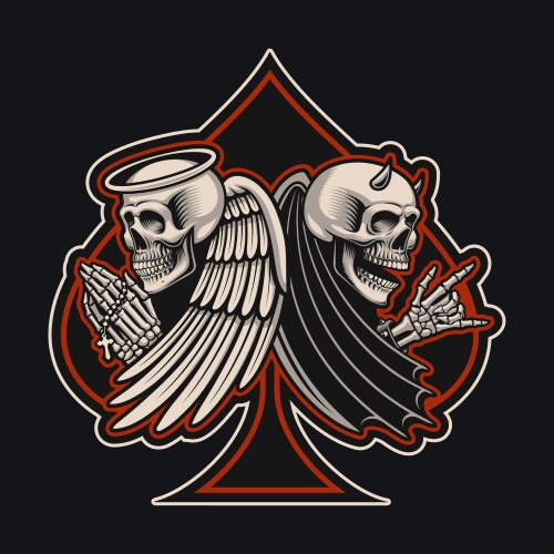 Angel & Devil Skeleton Tattoo Art Vector Image