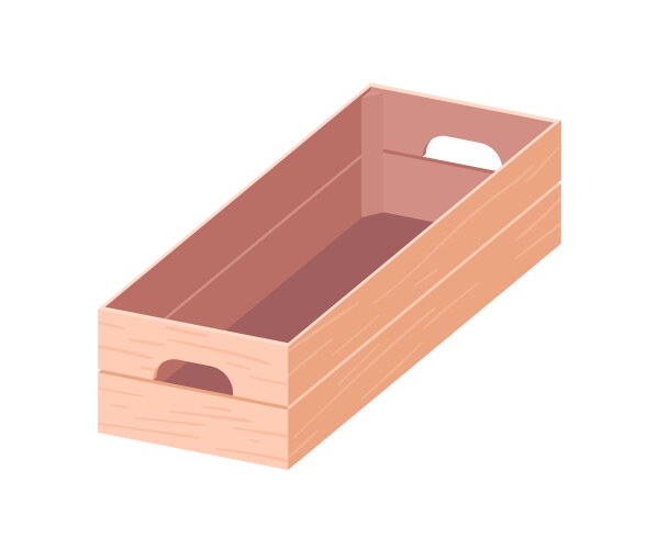 Empty open wooden box with handles rectangular vector image