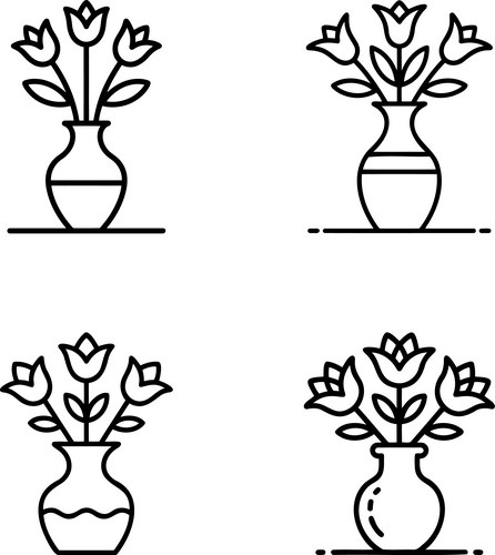 Minimalist Flower Vases - Line Art Vector Image
