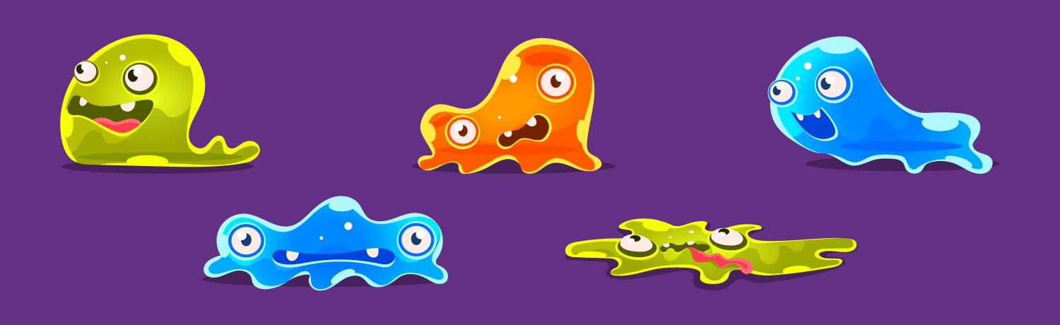 Cute liquid bubble character with face set vector image