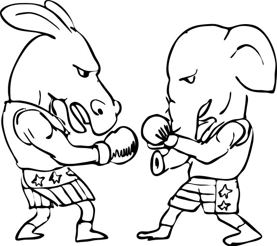 Donkey and elephant boxers black white drawing Vector Image