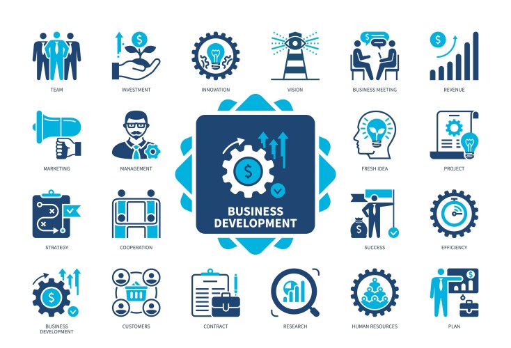 business development solid icon set vector image