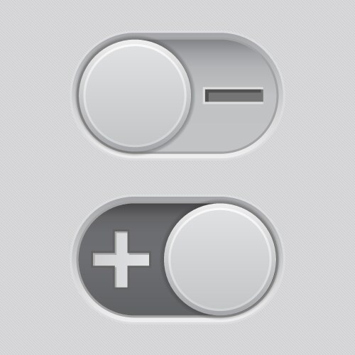 Toggle switch slider buttons with minus and plus vektorbild