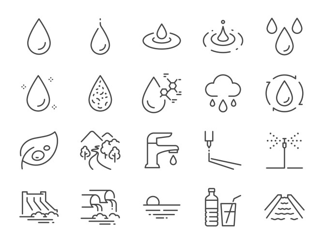 Water pollution ecology problem icon set in thin Vector Image