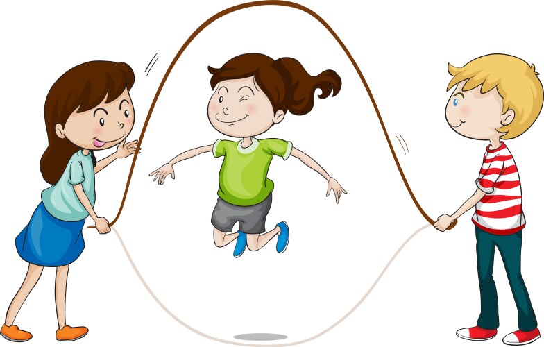 Three kids jumping rope Royalty Free Vector Image