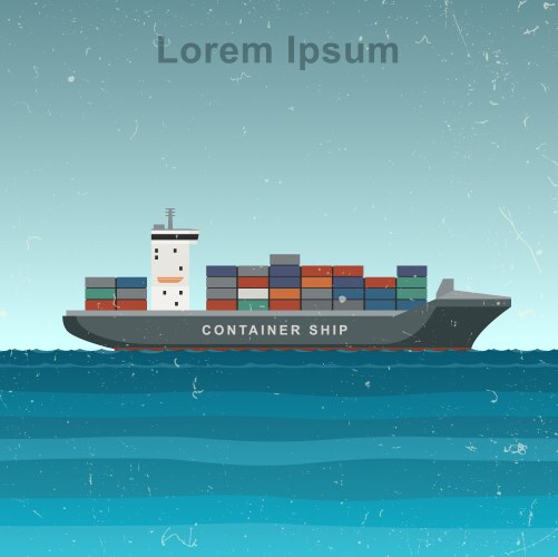 Cargo ship with containers in the ocean Royalty Free Vector