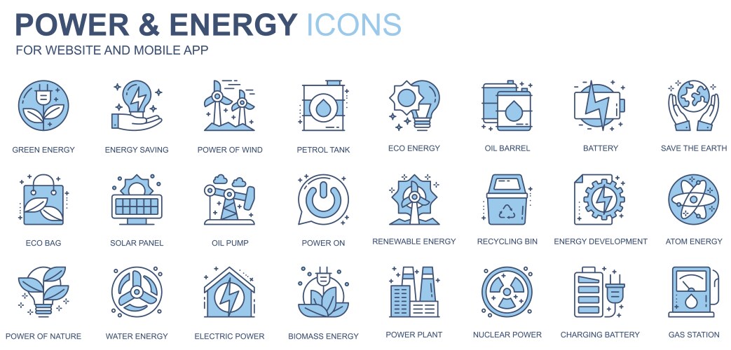 Power and energy web icons set in duotone line vector image