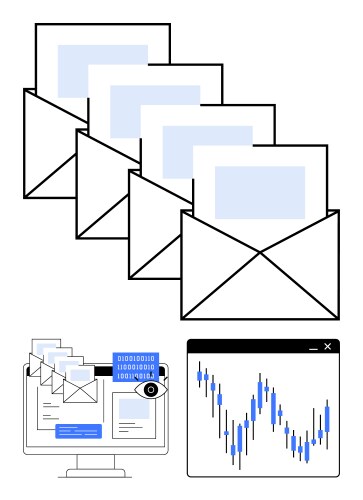 Email automation concept with multiple envelopes vector image