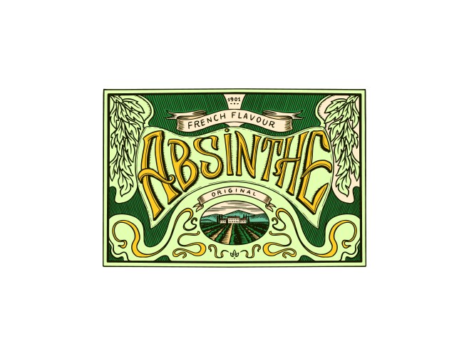 bottle of absinthe glass shot woman holding vector