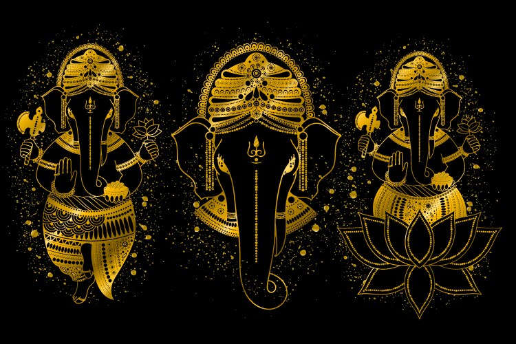 Ganesha Deity Set - Golden Vector Image