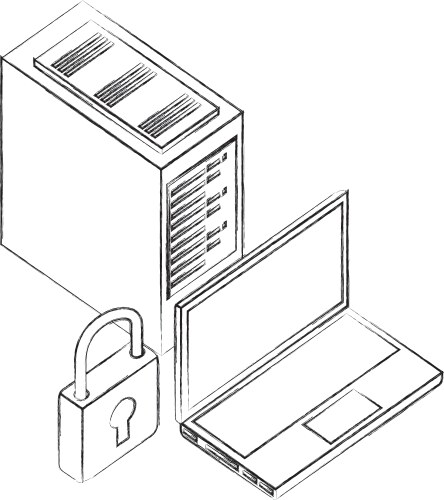 Laptop computer tower cpu security network data vector image