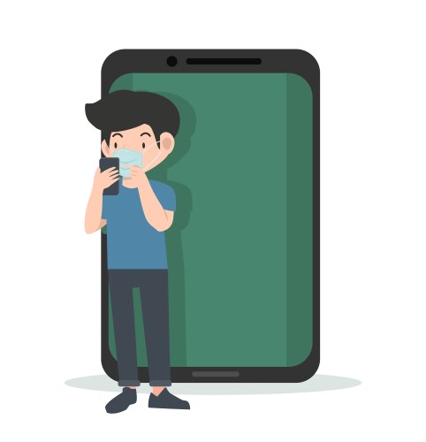 Social distancing people with mobile phone vector image