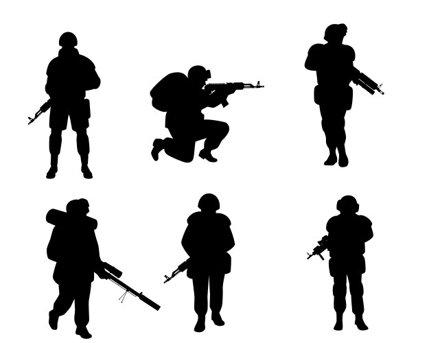 Six Soldier Silhouettes Vector Image