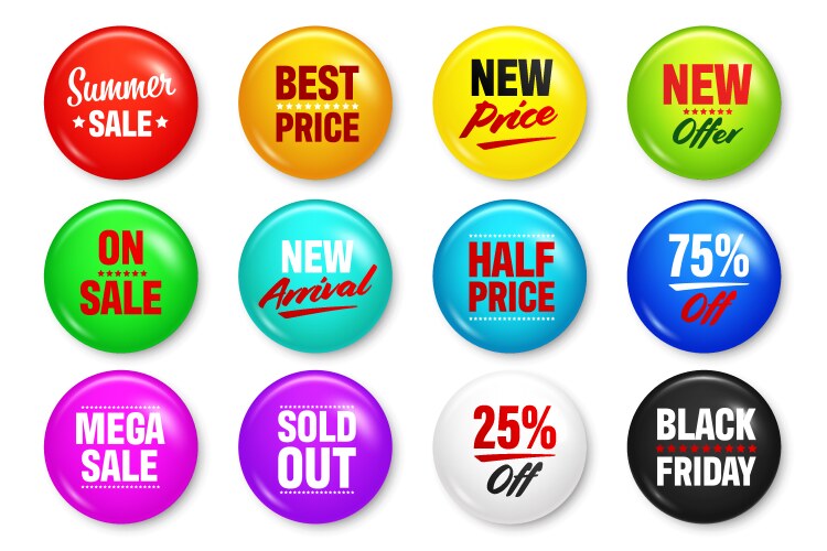 Realistic badges with text product promotion vector image