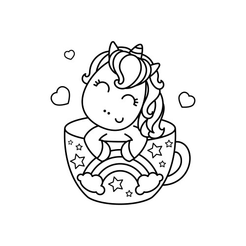 Kawaii Unicorn in Tea Cup Vector Image