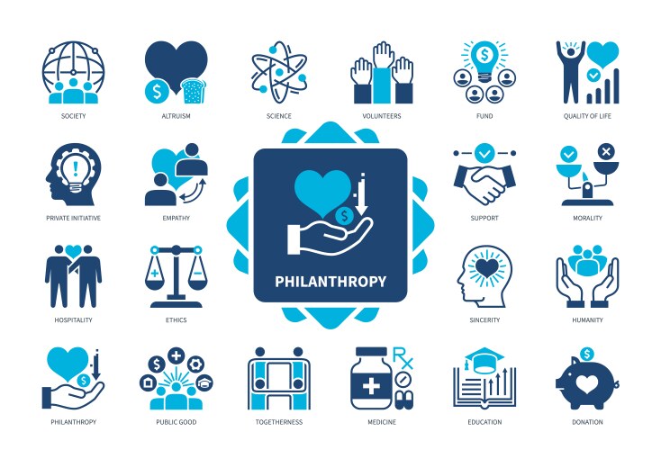 Philanthropy solid icon set vector image