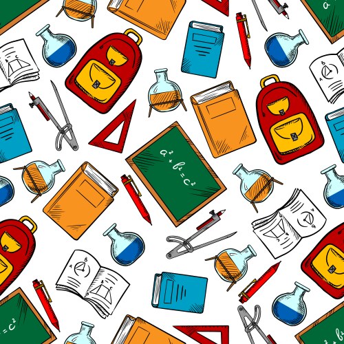 School supplies seamless pattern background Vector Image