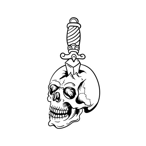 Skull head stuck with a dagger outline Vector Image