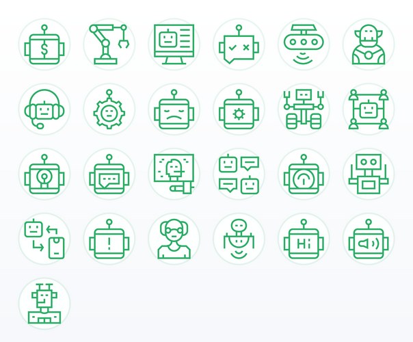 Robot Icon Set - 25 Line Art Vector Image