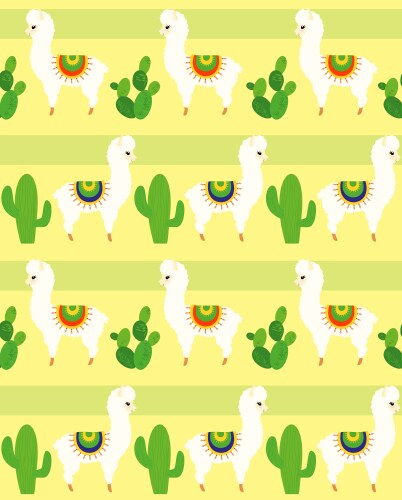 Colorful Alpaca & Cactus Pattern Vector Image
