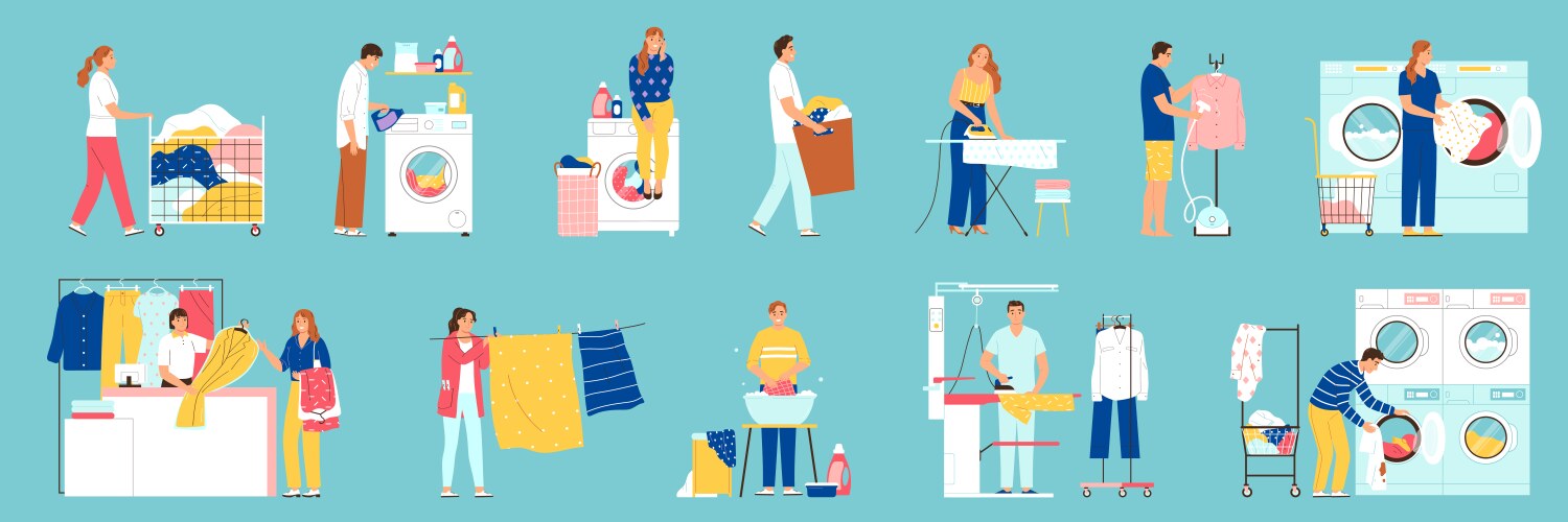 Laundry flat set Royalty Free Vector Image - VectorStock