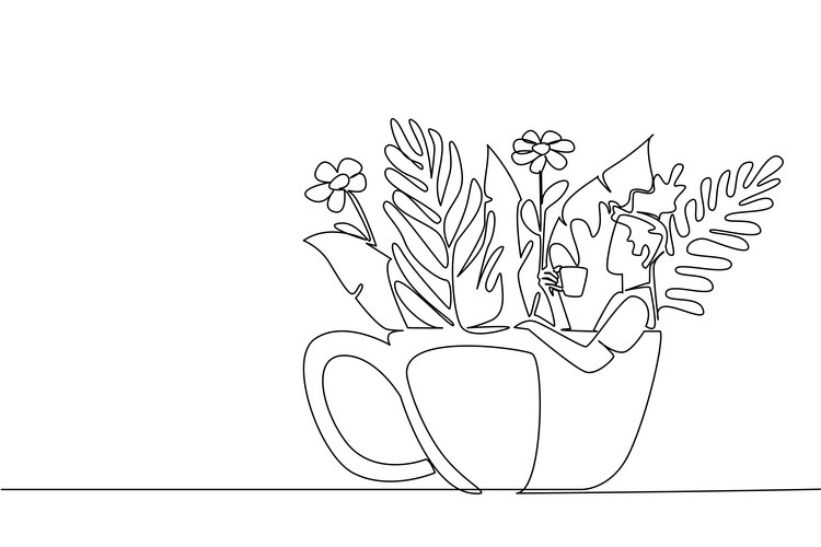 Single Line Man Drinking Coffee Vector Image