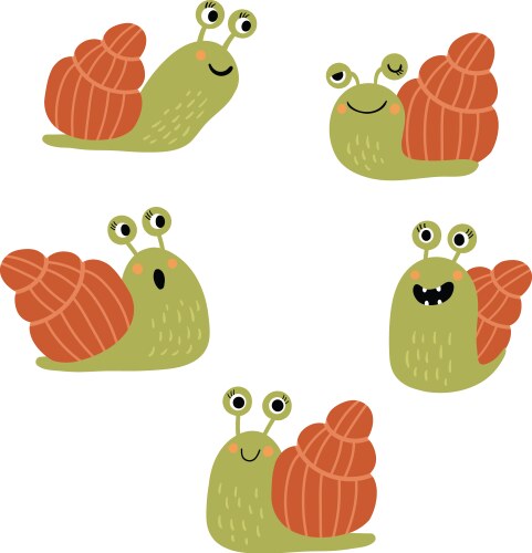 Funny and cute snail in different poses Vector Image