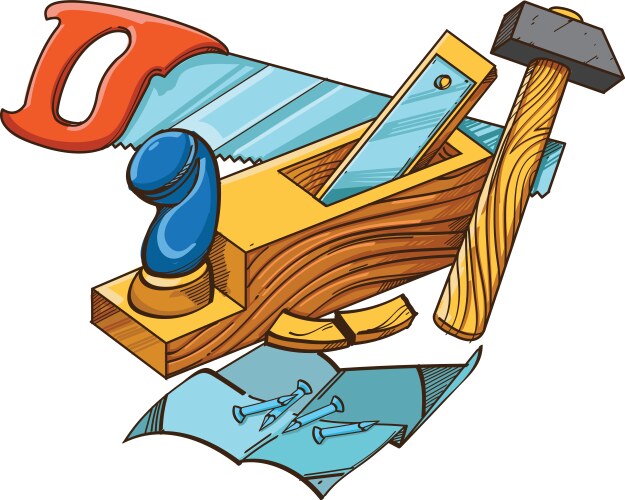 Woodworking Tools Sketch - Carpenter Set Vector Image