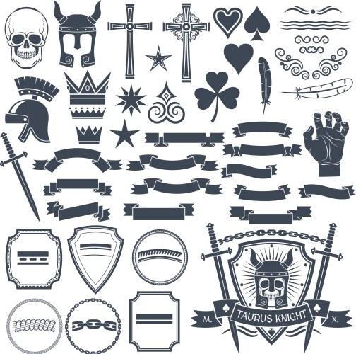 Retro Knight & Skull Emblem Set Vector Image