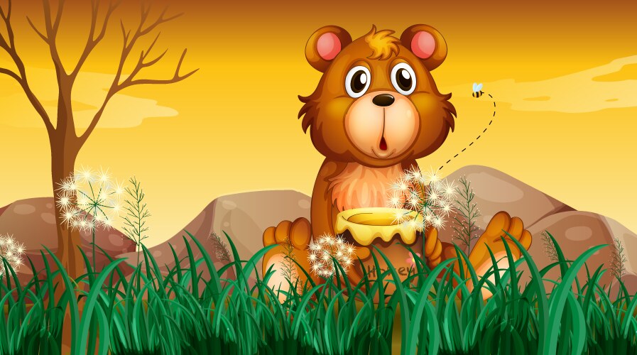 A cute bear holding pot of honey vector image