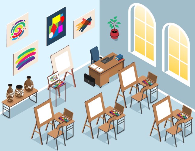 Mathematics class isometric composition Royalty Free Vector