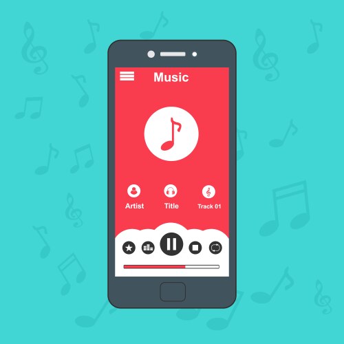 Media player application app template with flat vector image