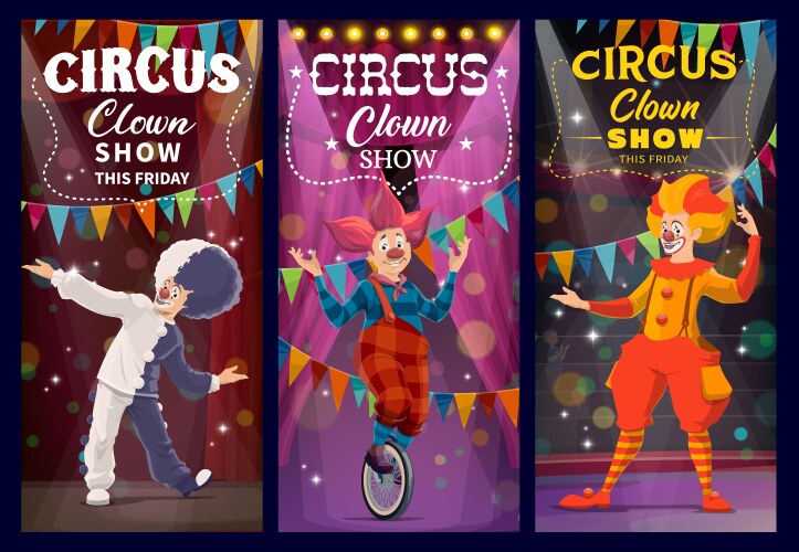 Circus Clowns and Harlequins Vector Image