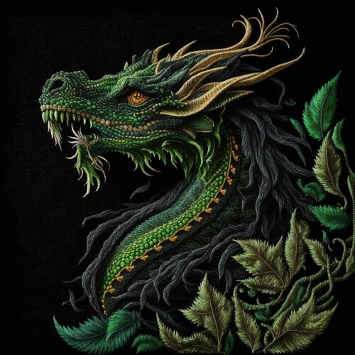 Tapestry textured green fierce dragon with sharp Vector Image