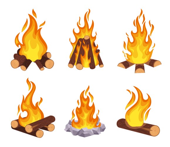 cartoon campfire wood bonfire burning log vector