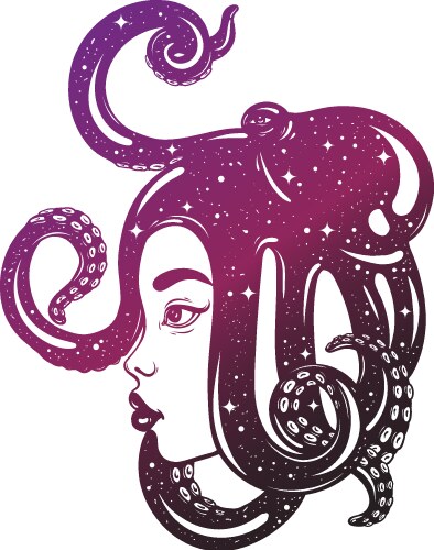 Hand drawn female profile with octopus on her Vector Image