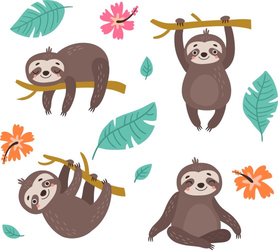 Set of isolated funny sloths Royalty Free Vector Image