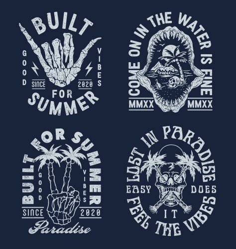 Edgy Summer Skeleton Print Set Vector Image